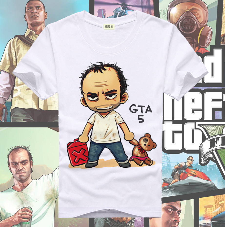 侠盗猎车手t恤 gta老崔麦克小富衬衫 游戏周边超大圆领短袖 衣服