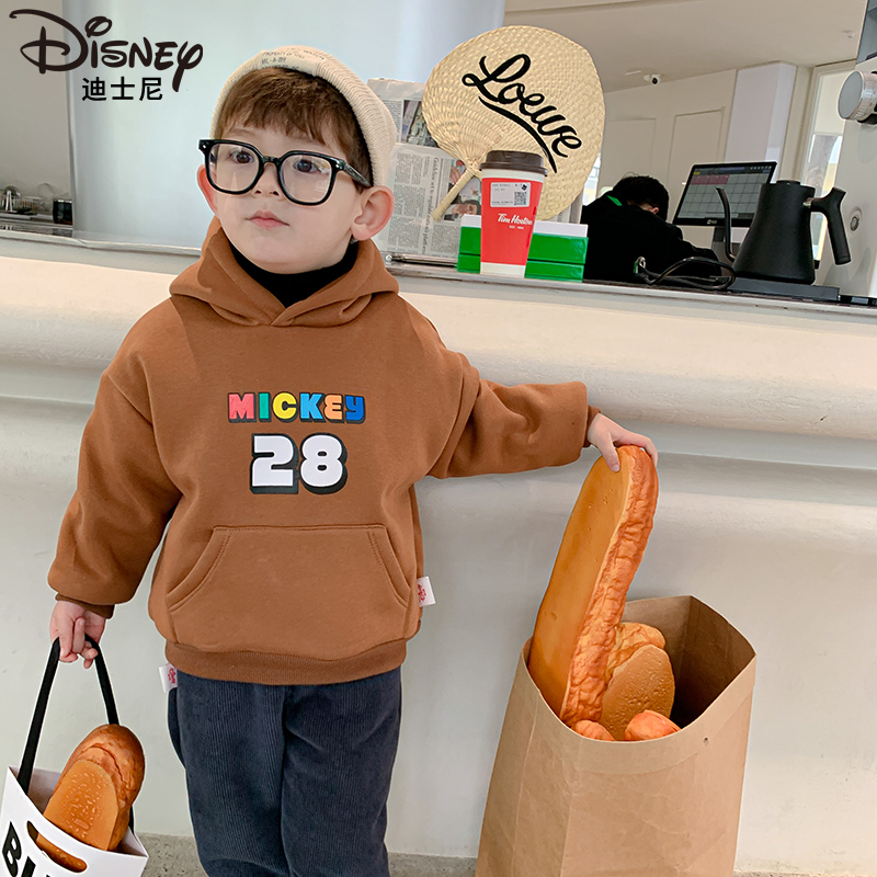 Disney迪士尼男女宝宝冬季加绒儿童保暖上衣连帽卫衣XOW4ZE158