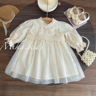 女宝宝春季洋气公主裙小女童长袖蕾丝连衣裙婴儿百天周岁礼服裙子