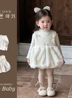 宝宝秋冬季背心裙韩版小女童公主加绒马甲裙婴儿衣服周岁礼服裙子