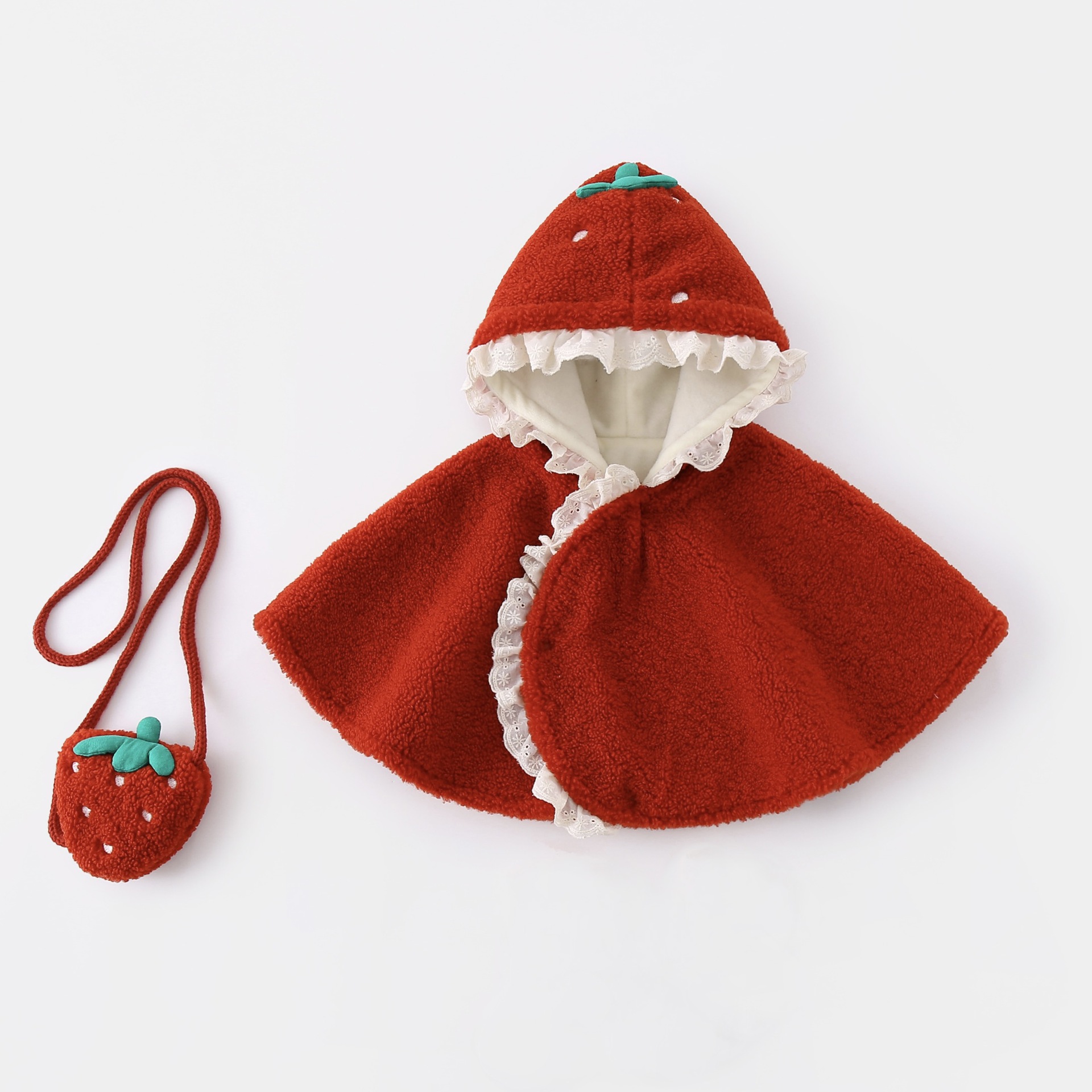 婴儿斗篷秋冬款宝宝加绒保暖防风连帽披风百天周岁红色外套外出服