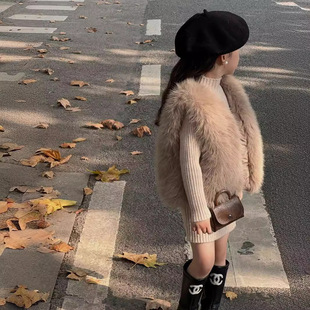 女童毛毛马甲2025秋冬款韩版儿童仿皮草外套背心小女孩时髦毛毛衣