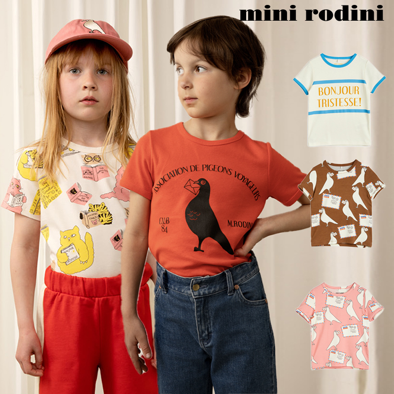 50春夏 mini rodini 儿童圆领短袖T恤可爱小鸟字母印花纯棉舒适