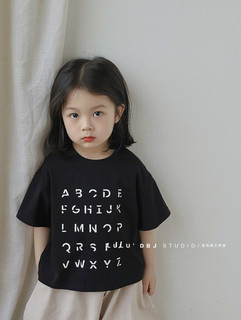 豆包君24夏季韩版女童宝宝个性字母短袖T恤儿童宽松时尚潮流上衣