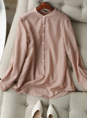 质感太JUE了~光泽感微透真丝棉长袖衬衫女立领半开门襟2025新款