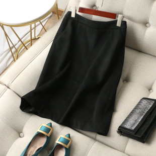 显瘦半身裙秋冬 饰羊毛呢高腰小A字修身 万能搭小黑裙 OL通勤明线装
