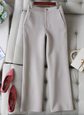 睿智高及通勤~重磅加厚100绵羊毛双面呢直筒裤阔腿裤休闲长裤女冬