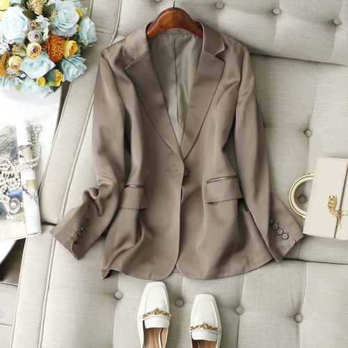 莹润光泽感~丝滑手感 定制古铜金一粒扣修身长袖通勤西装外套女秋