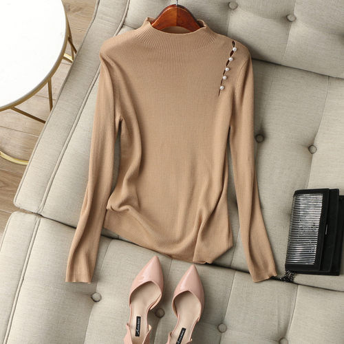 羊毛套头半高领单件珍珠