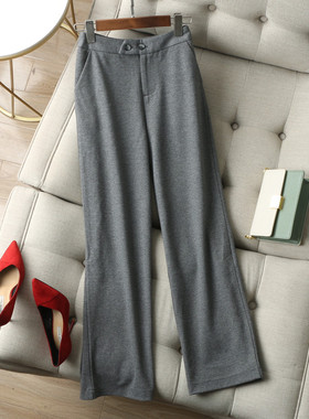 MODEL腿既视感！气质OL垂感宽松阔腿裤双扣腰磨毛灰色休闲长裤春