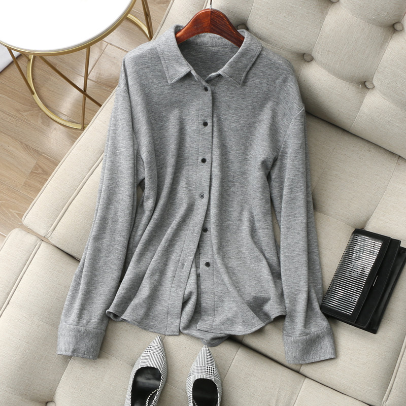 气质人设!客供高JI感软弹磨毛面料 翻领长袖韩版通勤纯色衬衫春