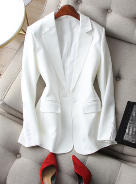 时尚OL炼成记！通勤基础黑白色系垂感面料显瘦一粒扣长袖西装外套