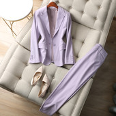 显瘦锥形裤 貌美衬肤丁香紫 外套 垫肩西装 春 挺刮面料一粒扣修身