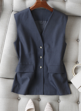 叠穿气质好物~老钱JI简风V领单排扣深灰色微廓形无袖含羊毛马甲女