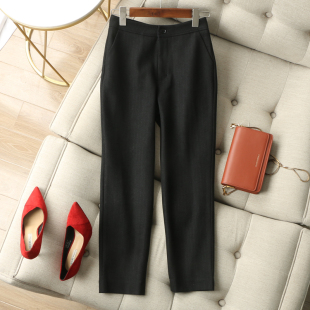 少不了的高频单品！秋冬竖条纹磨毛弹性面料量瘦九分哈伦裤锥形裤