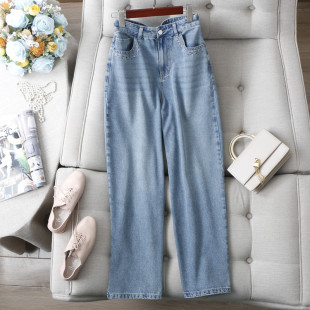 浪漫氛围感拉满 女25夏 小花刺绣高腰显瘦纯棉蓝色直筒老爹牛仔裤