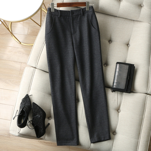 女秋冬 西裤 保暖显瘦一起解决 通勤简约腰袢饰羊毛羊绒锥形休闲裤