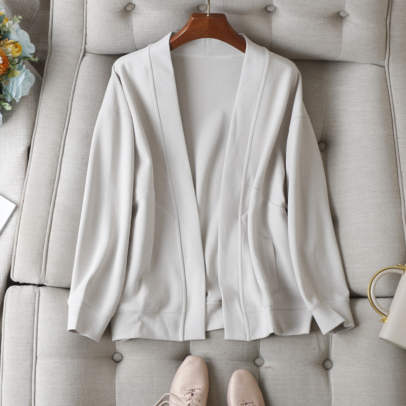 V领长袖无扣棉休闲卫衣外套女秋