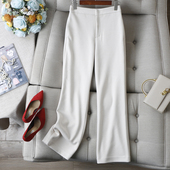 直筒长裤 高智风格 温暖通勤磨毛半松紧高腰含醋纤羊毛窄版 女秋冬