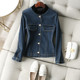 复古腔调感 丝绒立领拼接口袋单排扣长袖 棒球服夹克牛仔外套女春