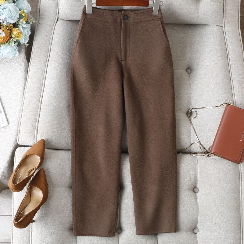 巨暖和~柔软厚实重磅100双面呢锥形烟管小直筒裤羊毛呢裤西裤女冬