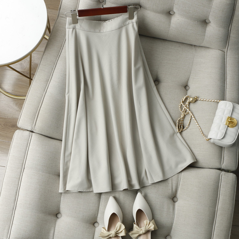 后腰松紧纯色A字大摆半身裙春夏