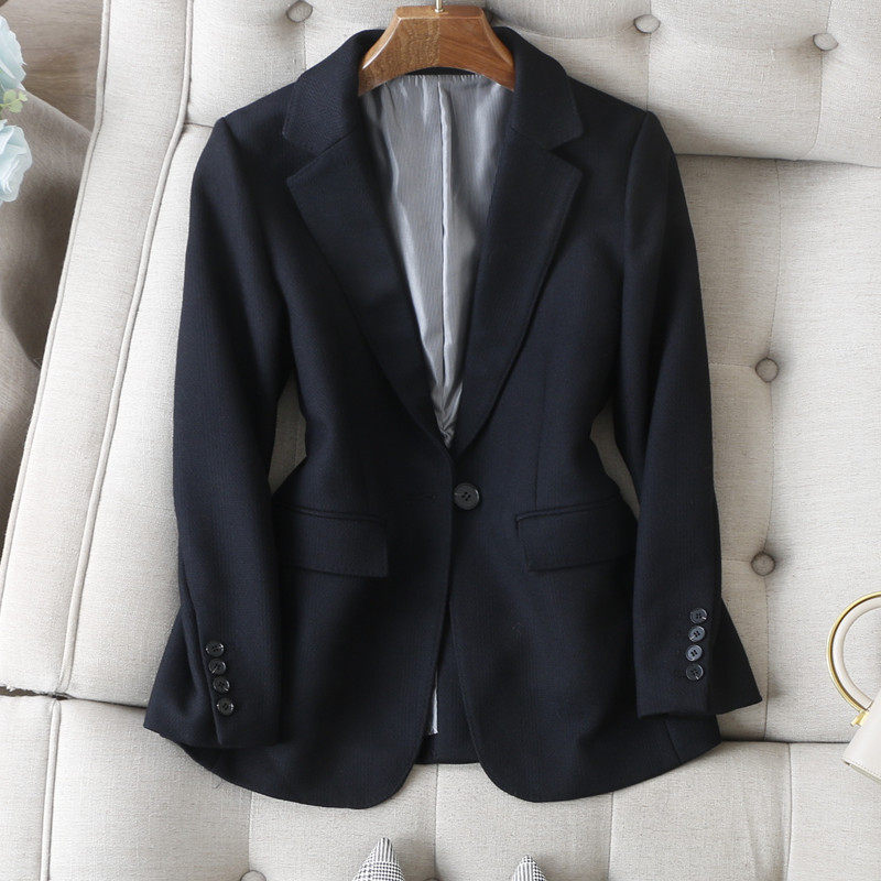 暗纹提花深藏青修身羊毛西装外套