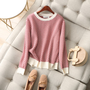 秋冬 千鸟格格纹圆领宽松显瘦羊毛针织衫 重塑上身线条感 甜美显白