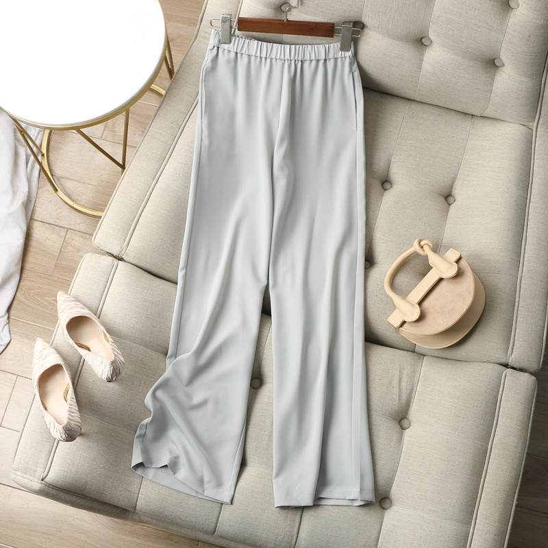 高腰通勤休闲醋酸松紧腰阔腿长裤