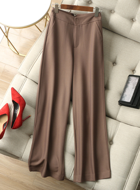 重登摩登职场~步步生风 斜纹垂感抗皱高腰直筒阔腿裤长裤西裤女春