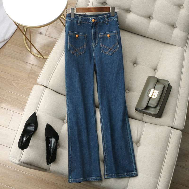 长腿精 墙裂安利~复古明线饰前口袋高腰显瘦拖地微喇牛仔裤长裤春,女装/女士精品,牛仔裤,淘宝优惠券,粉丝福利购,淘宝优惠卷