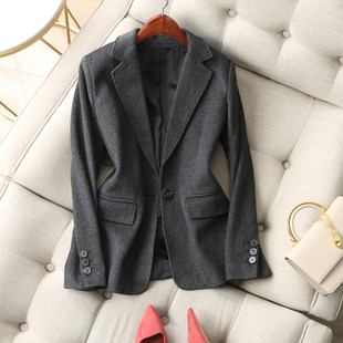 外套 毛呢西装 职场通勤OL定入 干练利落深灰色肌理显瘦一粒扣修身