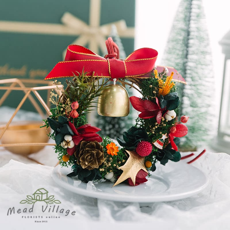 圣诞节花环diy永生花材料包五角星星车挂公司团建礼物手工花材包