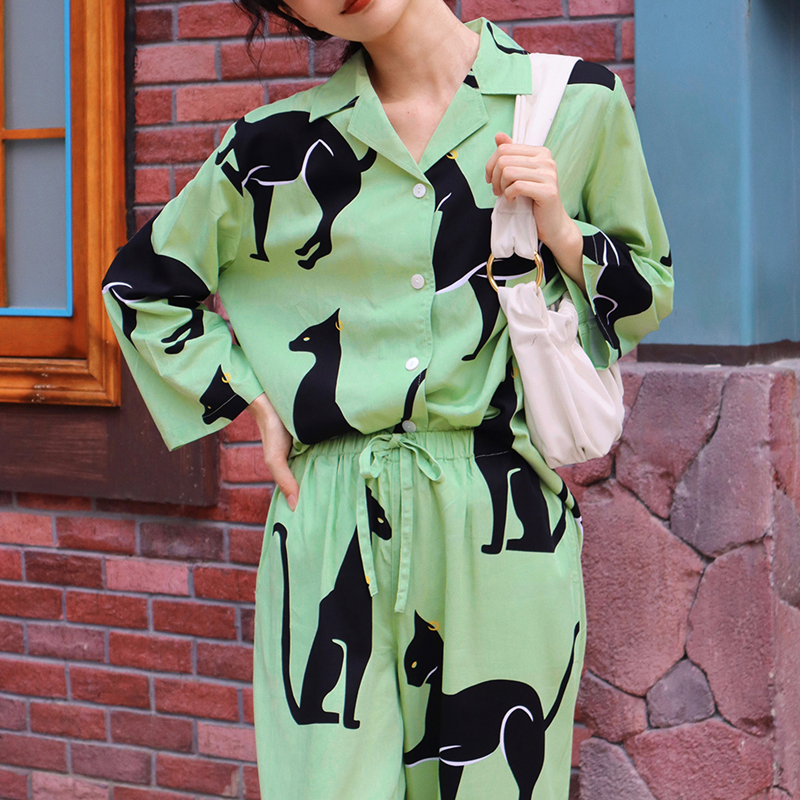 女士粘纤猫咪印花家居服套装