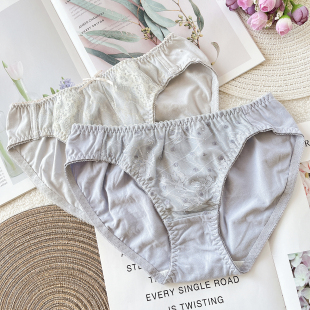 蕾丝覆面少女甜美淡雅清新棉质大码 4L3L女士中低腰包臀三角内裤