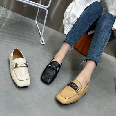 2023春夏韩版平底方头两穿帆船鞋豆豆鞋乐福鞋时尚单鞋小皮鞋女潮