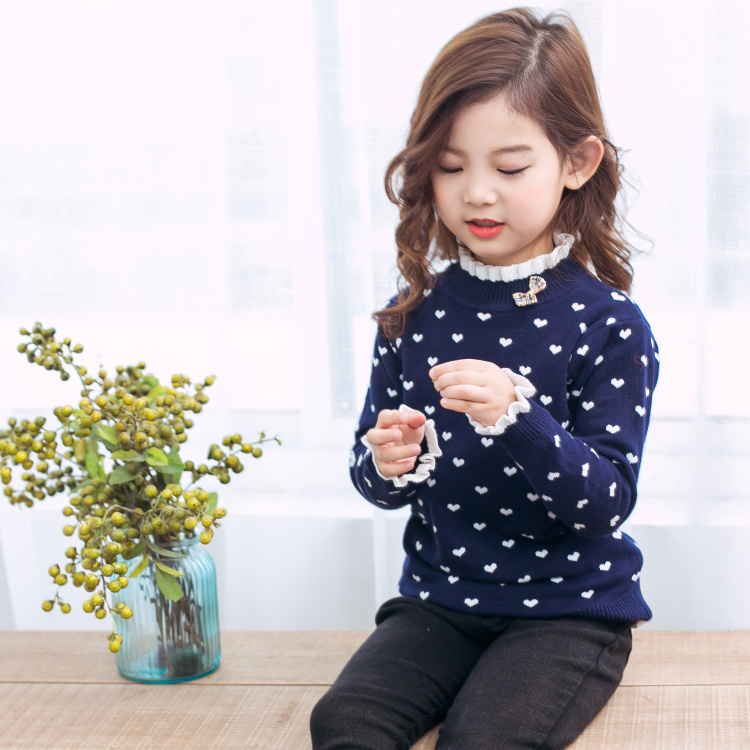 女童毛衣加厚儿童针织衫中大童春秋款纯棉套头线衣宝宝洋气打底衫