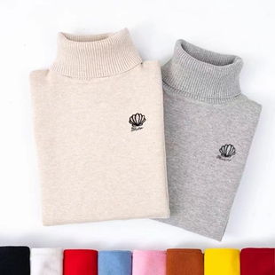 儿童高领毛衣男女童加厚纯棉打底衫中大通全棉套头线衫宝宝一体绒
