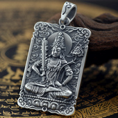虚空藏菩萨 属牛虎本命佛吊坠 男 上尊男饰 999纯银泰银项链 饰品