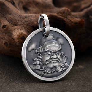 鬼王钟馗吊坠男女999纯银中国风饰品刻字复古银饰项链钥匙扣挂件