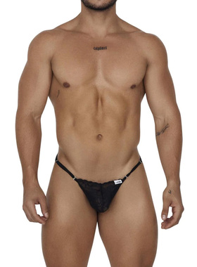 CandyMan 性感蕾丝迷你透视男士丁字裤卡扣可调节细绳囊袋 99685