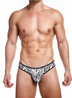 Alexx 性感男士丁字裤斑马纹豹纹t裤运动立体U凸囊袋白色 ALK004