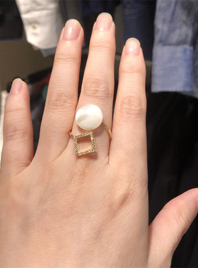 欧洲潮牌珍珠贝母开口镂空菱形