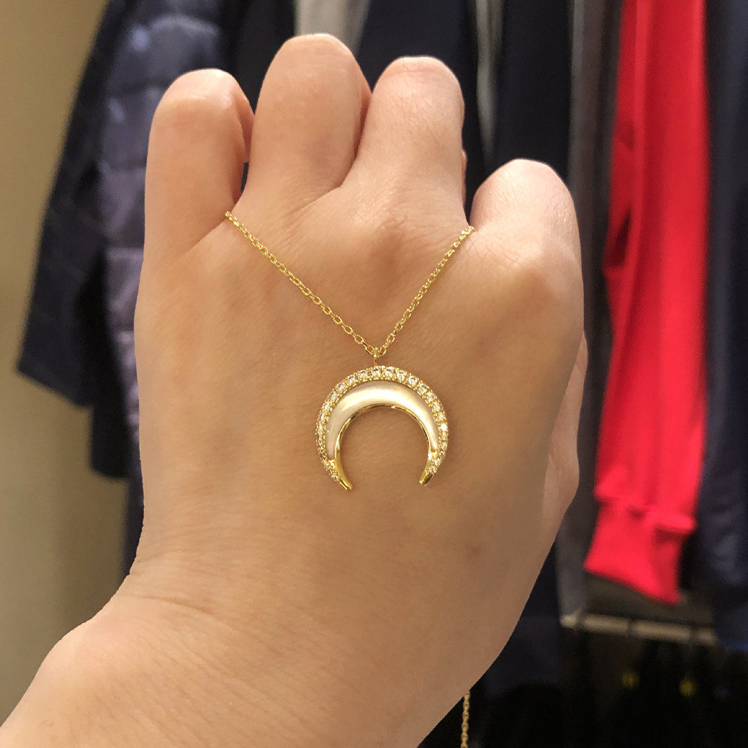 欧洲pg月牙珠贝项链小众毛衣链