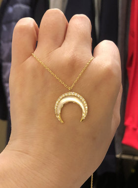 欧洲pg月牙珠贝项链小众毛衣链