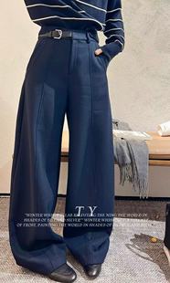 加厚宽松显瘦高腰直筒阔腿镰刀裤 新款 女冬季 高级感加绒休闲弯刀裤