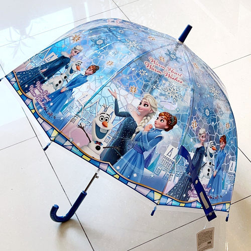 日本冰雪奇缘雨伞可爱直柄透明雨伞小学成人女生爱莎幼儿园马里奥