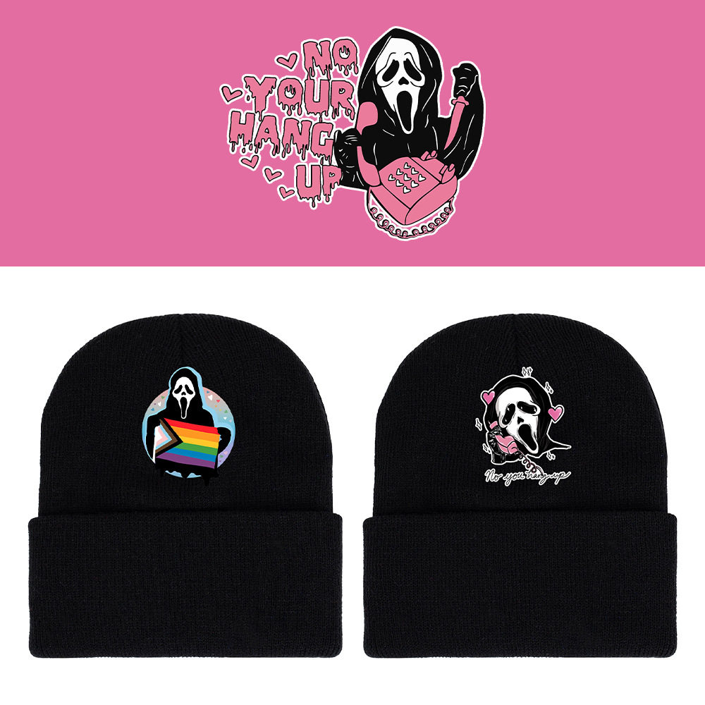 ghostface鬼脸纯色印花针织帽嘻哈时尚创意毛线帽男女帽子秋冬