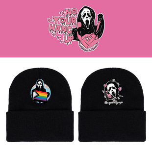 ghostface鬼脸纯色印花针织帽嘻哈时尚创意毛线帽男女帽子秋冬