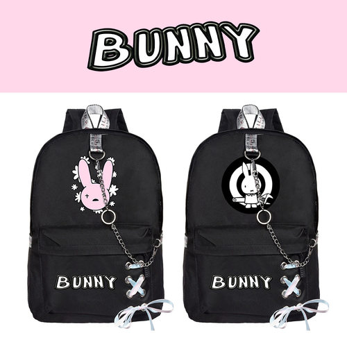 bad bunny坏兔子绑带书包街头男女黑色新款印花时尚链条双肩背包